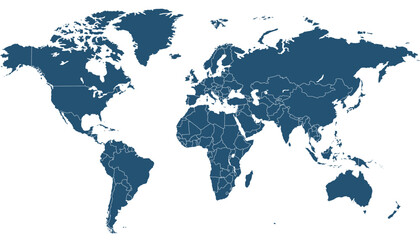 World map. Blue modern vector map. Silhouette map.