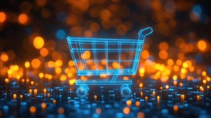 Digital Shopping Cart on Glowing Data Network