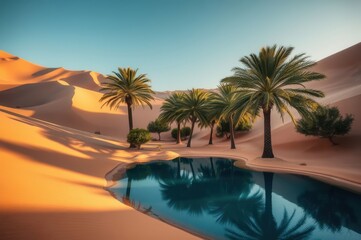 Oasis in the Desert at Sunrise