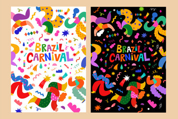 Carnival posters. Design for Brazil Carnival. Decorative illustrations with colorful doodles. Carnival party.