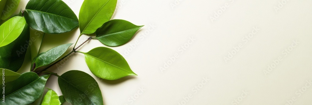 Aufkleber Lush green leaves arranged elegantly on a neutral background suitable for text inclusion in a nature themed project. Generative AI