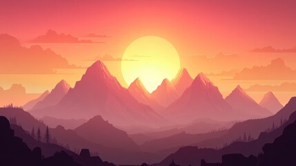 Majestic Sunset Over Mountain Range with Vibrant Colors and Sky