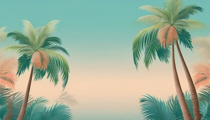 seamless border frame beautiful vibrant green palm trees on pastel background; copy space for your text