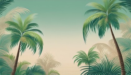 seamless border frame beautiful vibrant green palm trees on pastel background; copy space for your text
