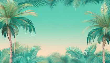 seamless border frame beautiful vibrant green palm trees on pastel background; copy space for your text