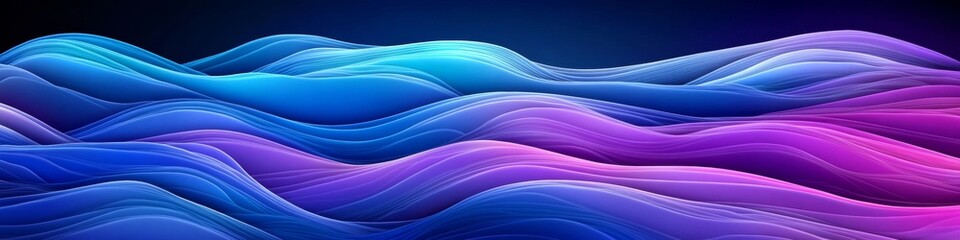 Fototapeta premium Abstract Fluid Landscape, Vibrant Blue and Purple Gradient Waves, Smooth Curves, Minimalist Design