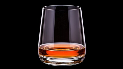 A clear glass containing amber liquid, set against a dark background, showcasing the drink's rich color and clarity.