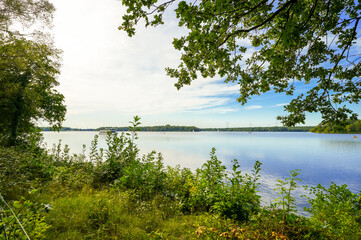 View of the Haltern reservoir and the surrounding nature. Landscape by the lake near Haltern am...