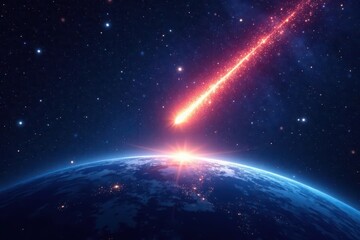 Bright comet streaks across night sky near Earth , nebula, phenomenon