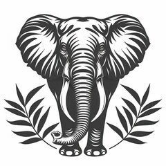 Stylized elephant illustration with foliage design.