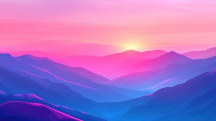 Serene Colorful Sunrise Over Abstract Mountain Landscape View