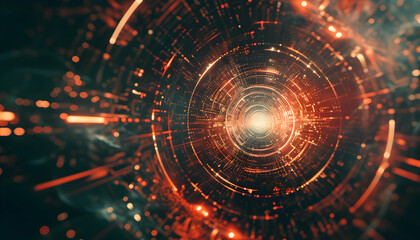 Obraz premium Abstract digital tunnel with glowing patterns, conveying motion and depth in a futuristic setting