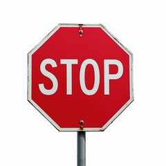Isolated Stop Sign on Pole - Clipping Path - Thai Stop Sign - Vibrant Photo