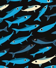Obraz premium Colorful Fish Pattern on Dark Background for Creative Projects