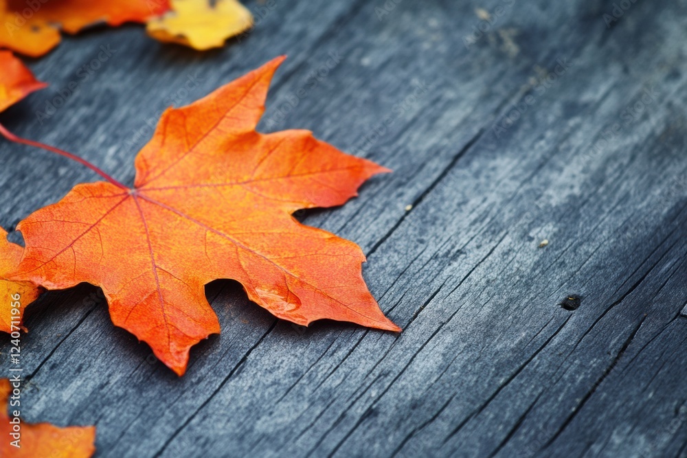 Aufkleber vivid orange maple leaves resting on a rustic wooden surface create a warm autumn atmosphere in a se