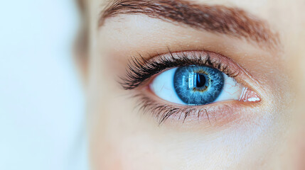 A woman's eye is shown in a close up
