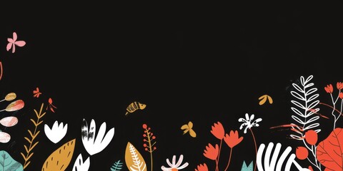 Obraz premium A whimsical and playful digital illustration against a pure black background, Playful motifs and whimsical elements, Digital illustration minimalist style