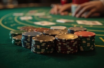 Fototapeta premium close-up shot of a high-stakes blackjack table at a luxurious casino.