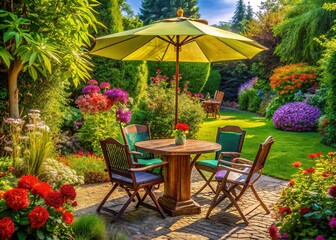 Rule of thirds highlights peaceful garden charm.  Focal points draw the eye.