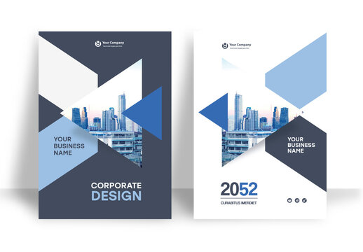 Business Report Cover Template &ndash; Blue and Black graphic elements Geometric Layout (A4)