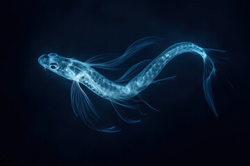 Luminescent deep-sea rattlesnake fish in motion