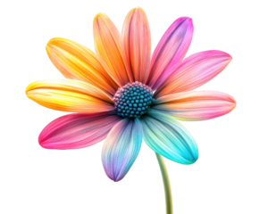 colorful flower with whimsical appearance, featuring vibrant hues of pink, orange, and blue, isolated on transparency background, evokes sense of joy and creativity