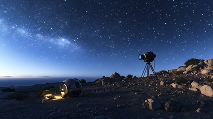 Night sky filming, dome, desert