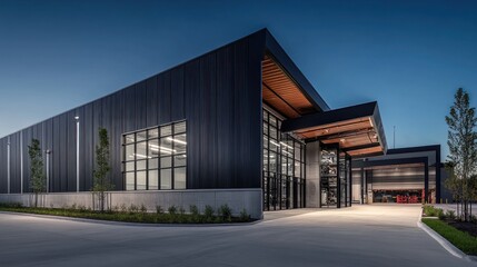 Obraz premium Modern Industrial Building in Twilight