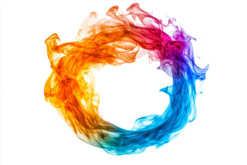 Vibrant circle of colorful smoke on white background