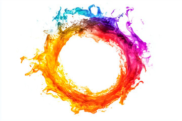 Bright ring of multicolored smoke on a white background