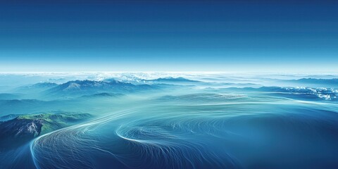 Fototapeta premium Stylized Bird's-Eye View of Planetary Atmosphere with Luminous Air Currents