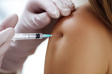 Close-up of a healthcare worker administering a vaccine