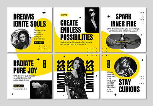 Trendy Fashion Social Media Post Design Set Template