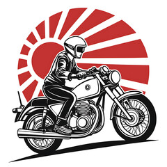 Retro Motorcycle Rider Illustration in Black and White