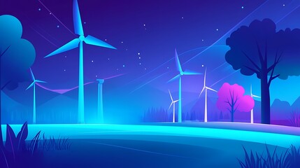 Night wind farm, energy, nature