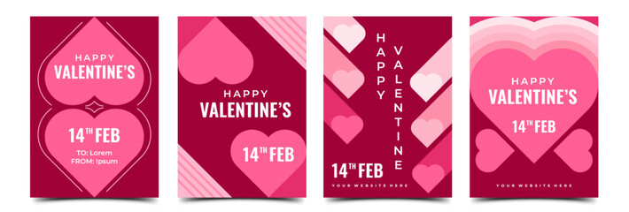 Set of Valentine day banner template with abstract geometric love shape. Usable for poster, cover, social media post, banner