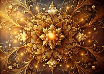 Golden Ornamental Floral Pattern. Abstract Art Design