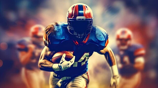 Exciting Football Player Runs Toward the End Zone During Competitive Game