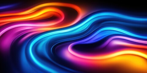 Obraz premium Abstract Waves: Vibrant Flowing Colors in a Dark Background, Ideal for Digital Art and Background Designs
