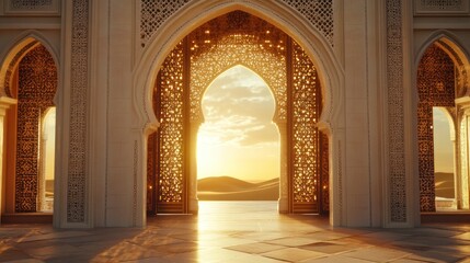 Sunlit Archway in a Moroccan Mosque
