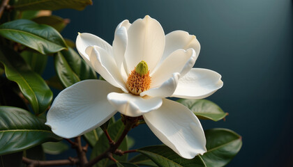 Stunning magnolia bloom glowing in spotlight, Southern belle charm