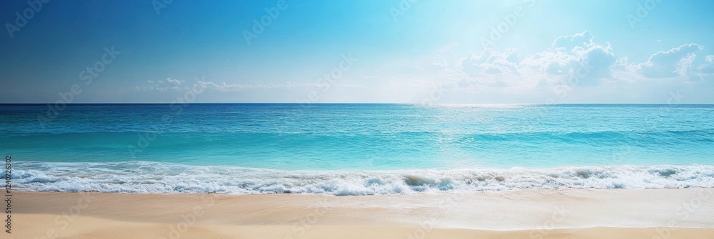 Aufkleber bright sunny day at a tranquil beach with clear blue skies and gentle waves splashing on golden sand
