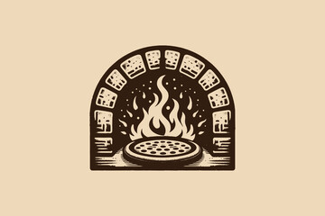 Vintage monochrome wood-fired pizza oven logo vector illustration