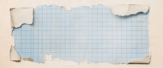 Torn paper revealing blue grid pattern on wrinkled surface