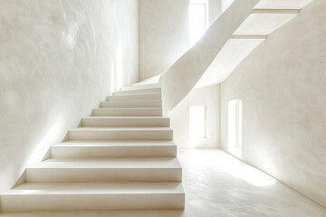 Obraz premium Abstract architecture, horizontal photo background. White staircase, empty interior fragment