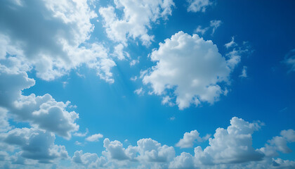 Bright Sunny Sky with Fluffy Cumulus Clouds