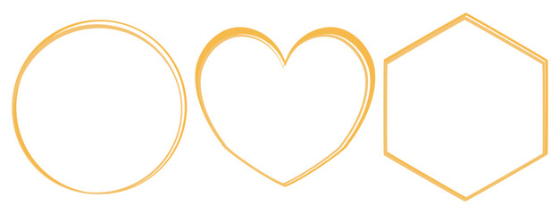 Set of gold circle, heart and hexagon sign isolated on white background vector.