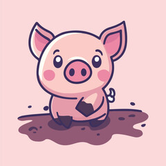 Cartoon Pig Playing in Mud vector illustration