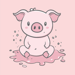 Cartoon Pig Playing in Mud vector illustration