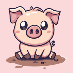 Cartoon Pig Playing in Mud vector illustration